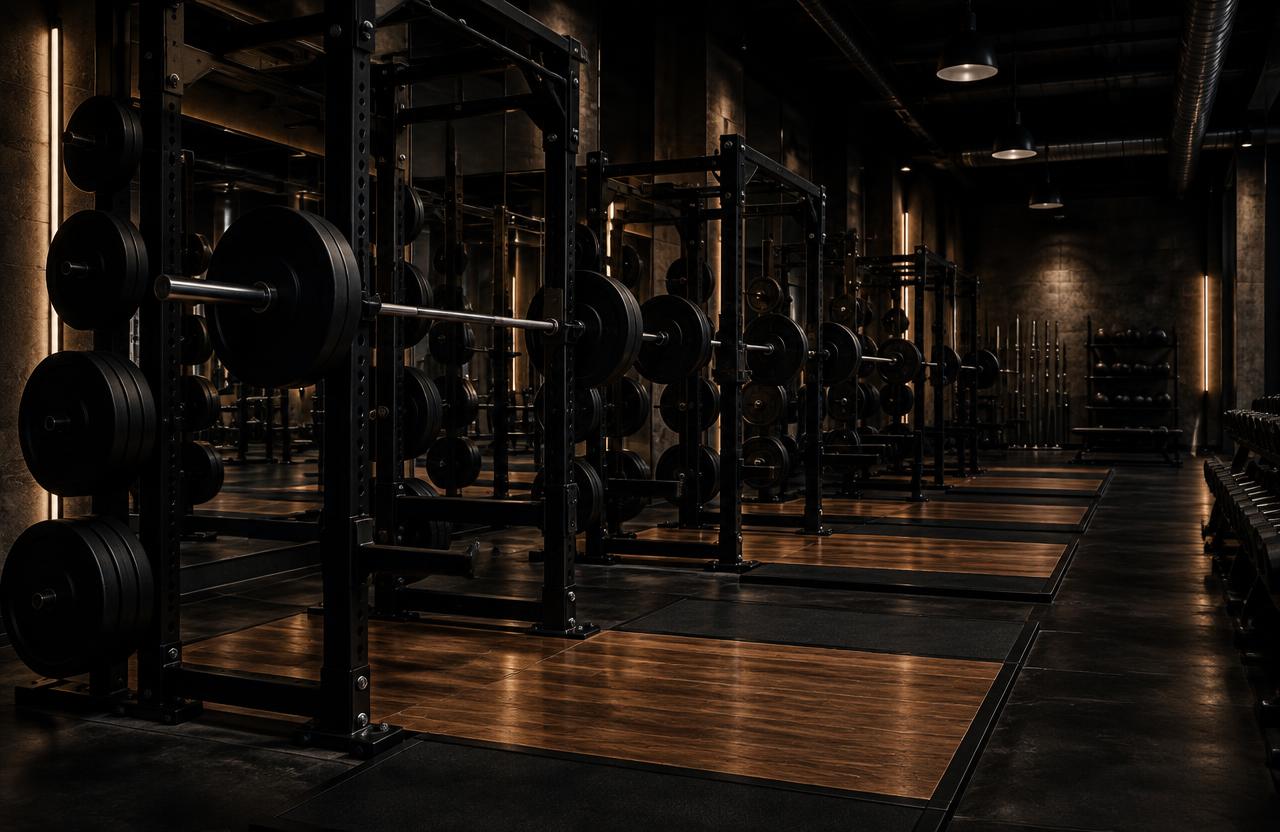 Warhouse gym floor with power racks